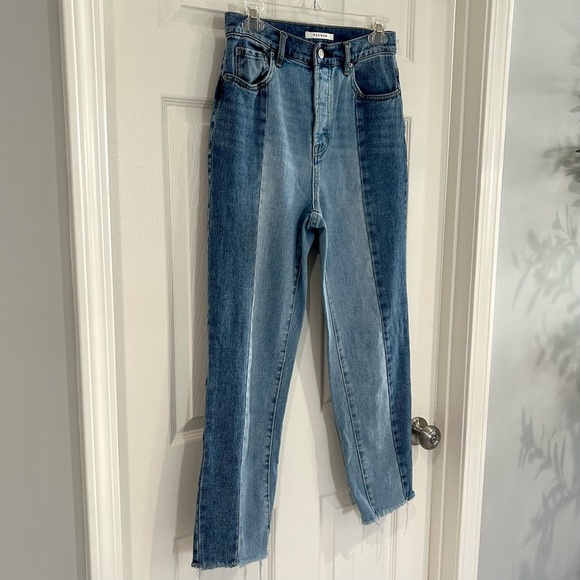 PacSun Women High Rise Straight Leg Jean Denim Sz 26 Two Tone Button Fly Raw Hem - Picture 4 of 12